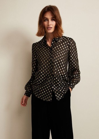 Phase Eight Tate Spot Jacquard Shirts Black Australia | NC0857162